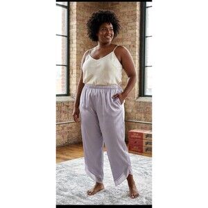 Cacique Satin Loungewear Pants Chiffon Hem Purple Elastic Waist Size 26/28